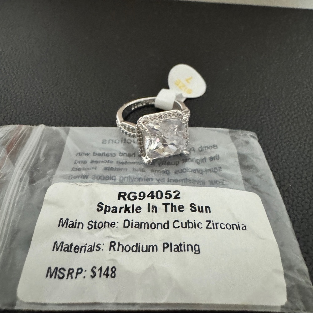Bomb Party OG size 7. Rhodium Plated Silver Ring with Diamond Cubic Zirconia